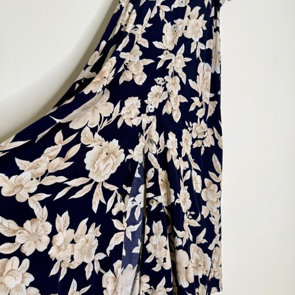 WORTHINGTON | Navy Button-Down Midi Skirt with Cream White Florals - 4 - Picture 2 of 8